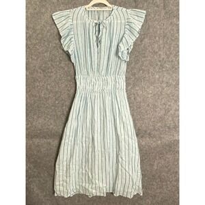 Rails Blue White Striped Midi Dress Flutter Sleeve Smock Waist Coastal Cottage M